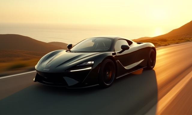 Auto di lusso nera su strada panoramica